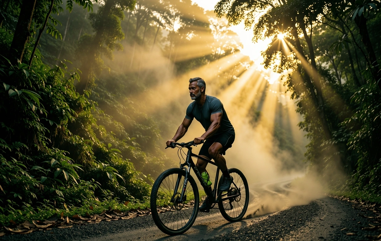 Man cycling in the highlands