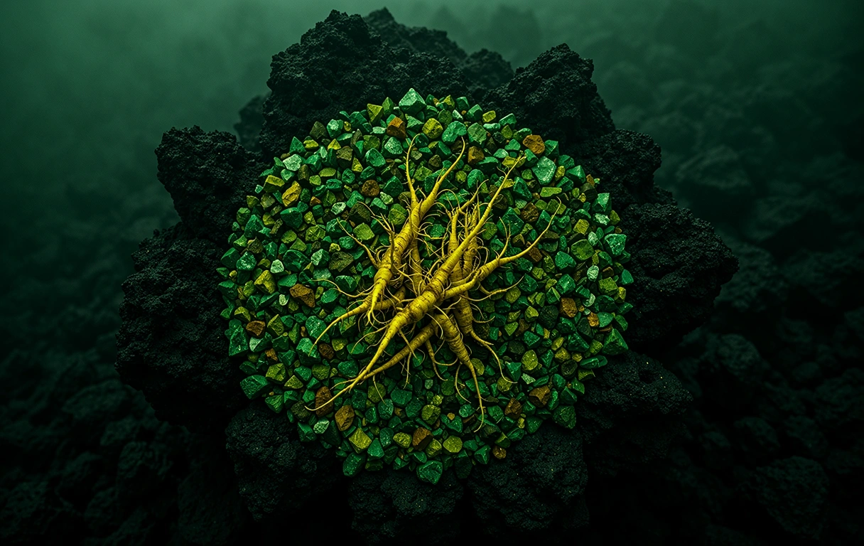 Raw botanical ingredients on volcanic stone